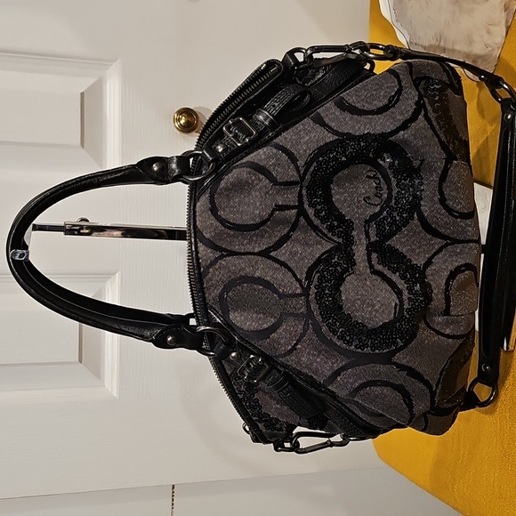 Coach 2010 Grey Fabric and Sequins Madison Op Art Sophia Satchel EUC w/Dustbag - Picture 9 of 16